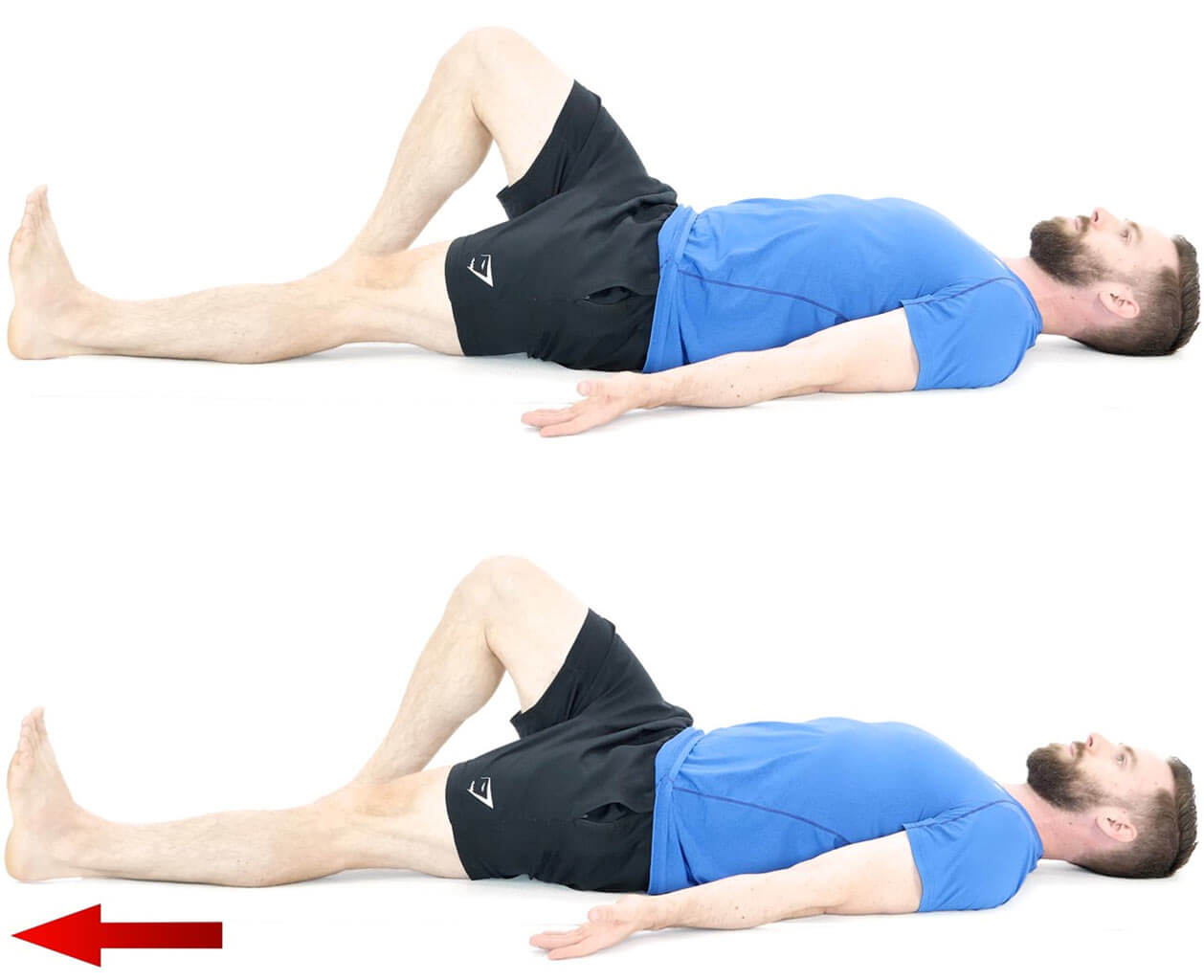Photos of steps for leg lengthener exercise