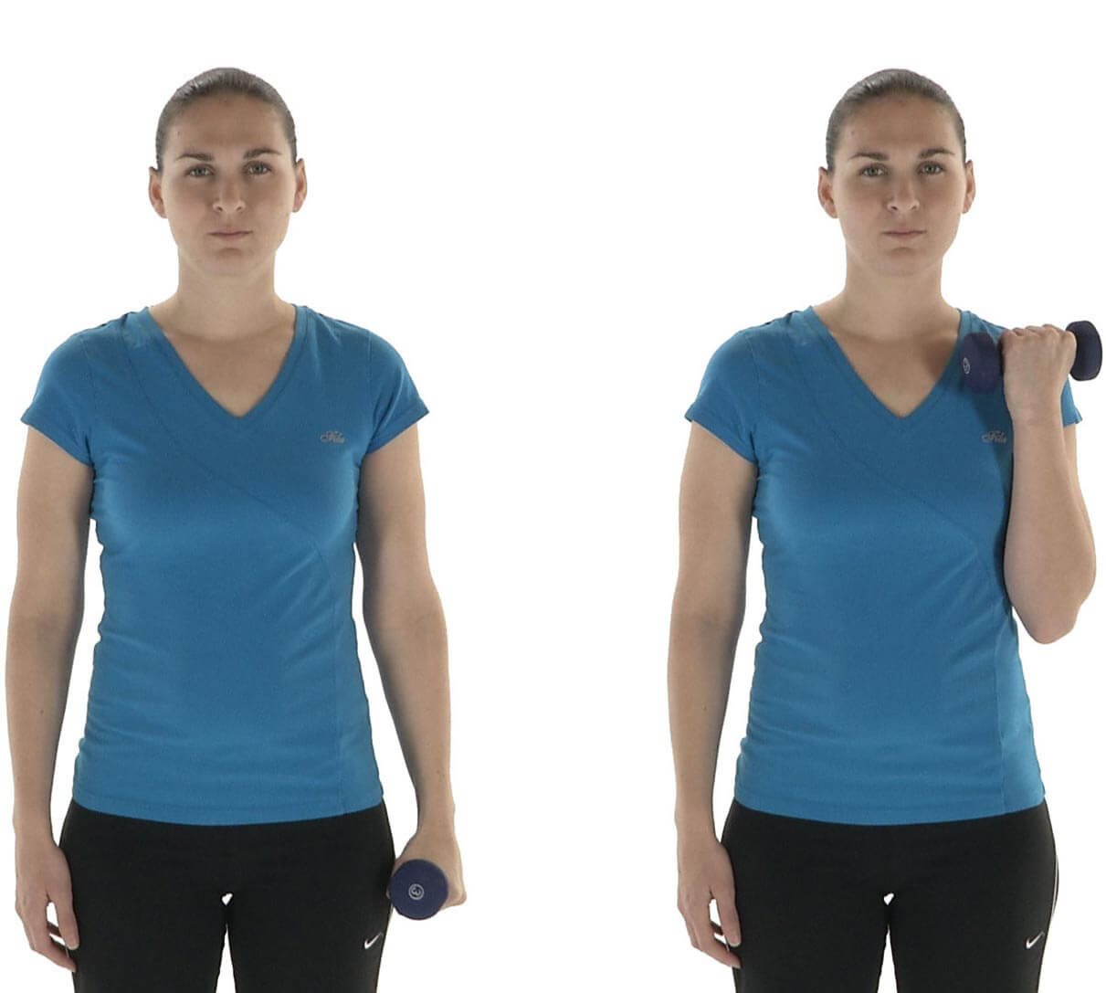 Photos of elbow flexion steps - standing