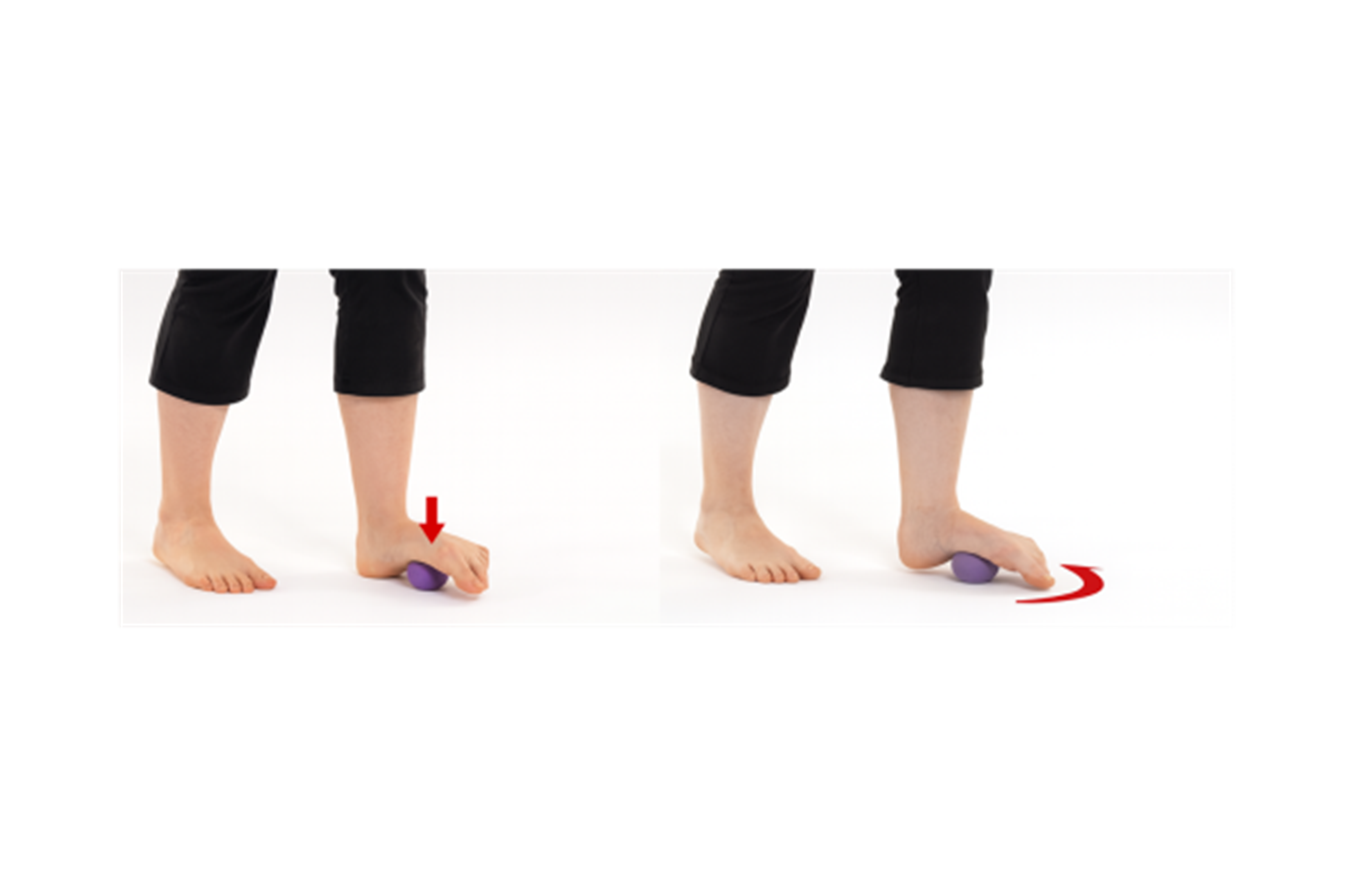 two images of two legs demonstrating foot stretch – inner arch.