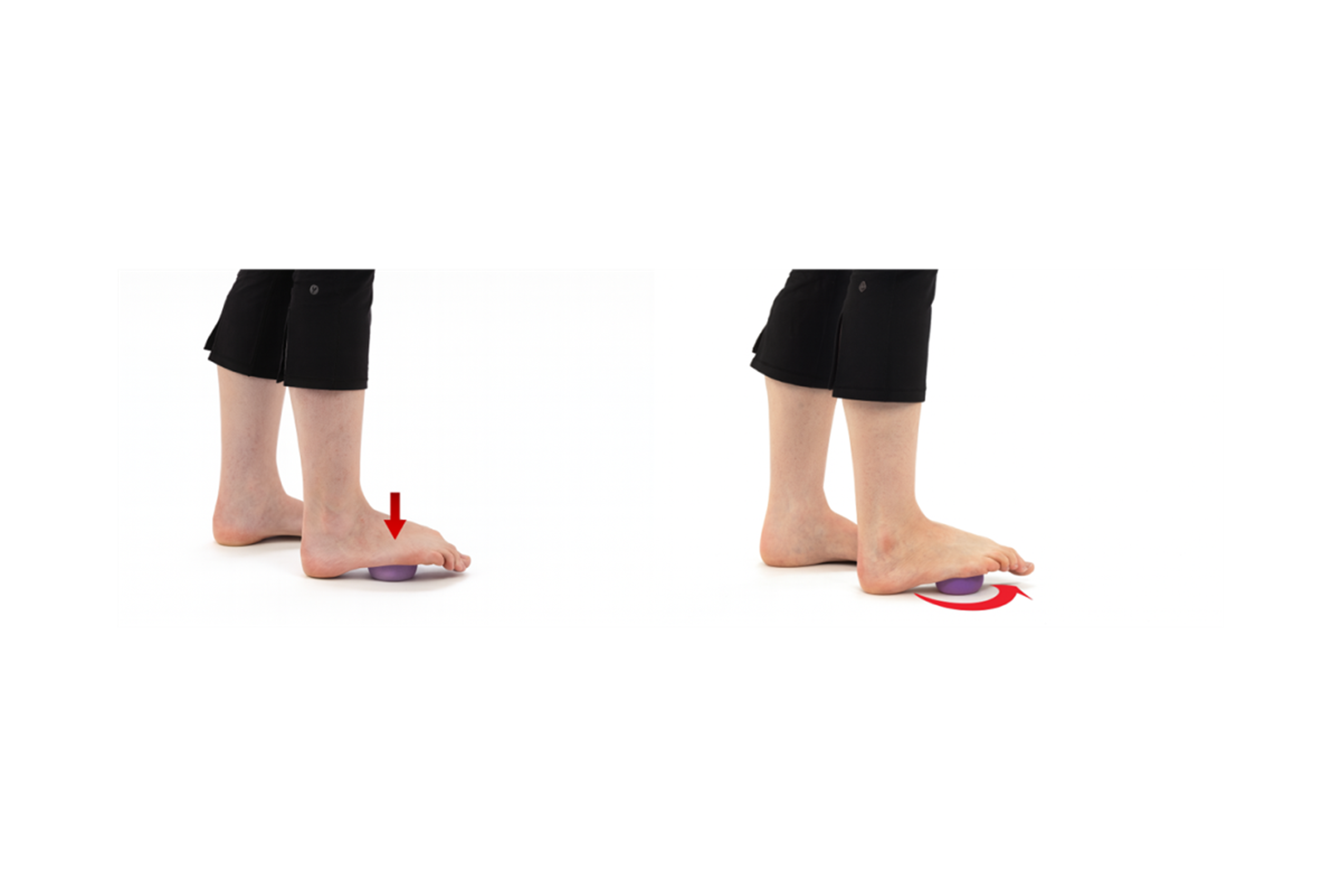 two images of two legs demonstrating foot stretch – outer arch.