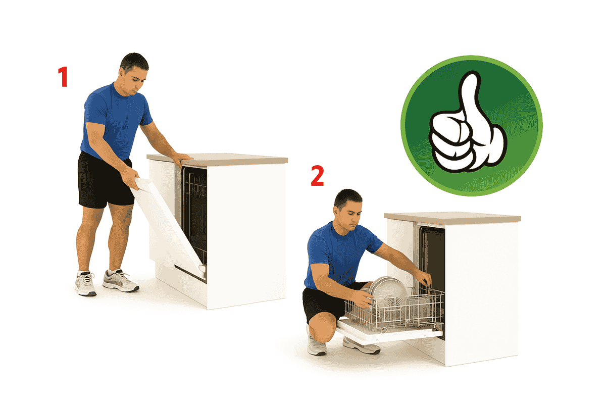 Posture to take while emptying the dishwasher