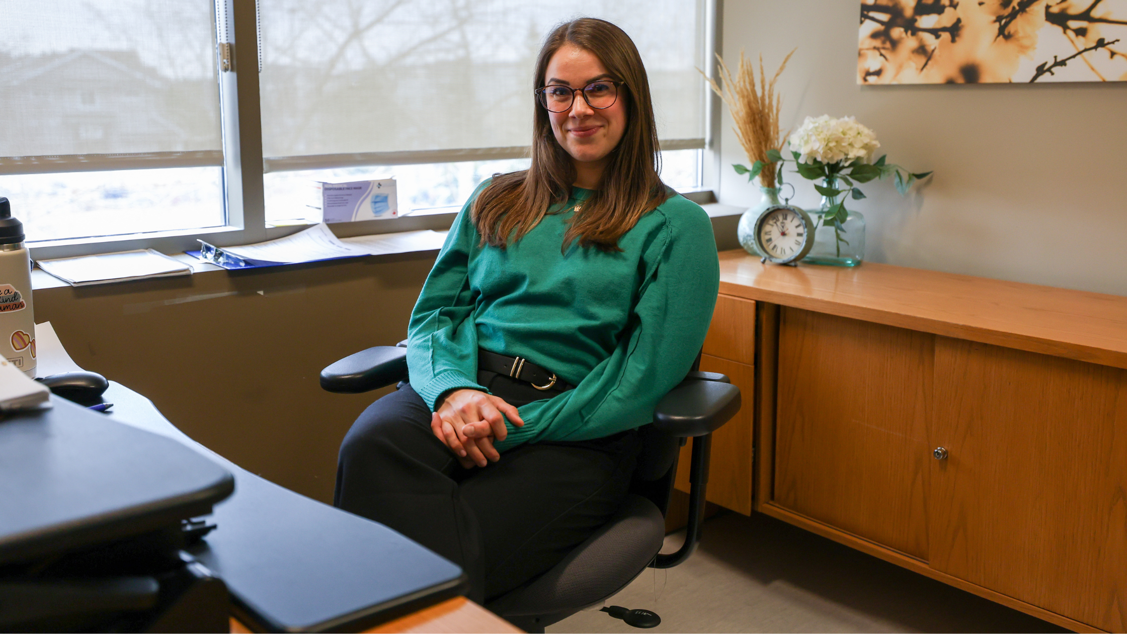 Celia Lafranchise, a mental health therapist with the Psychiatric Outpatient Program at the Grey Nuns Community Hospital, poses in her office.