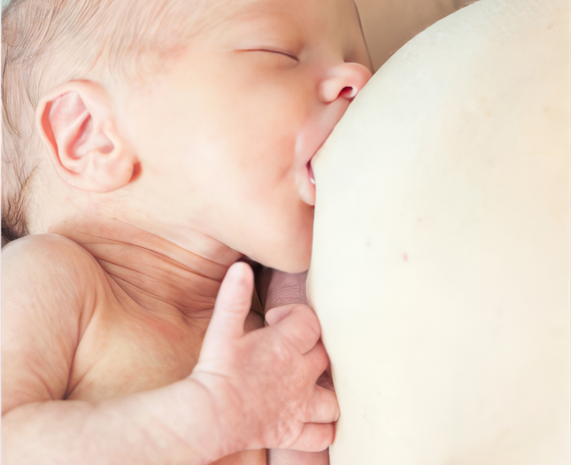 Image of baby's face during breastfeeding