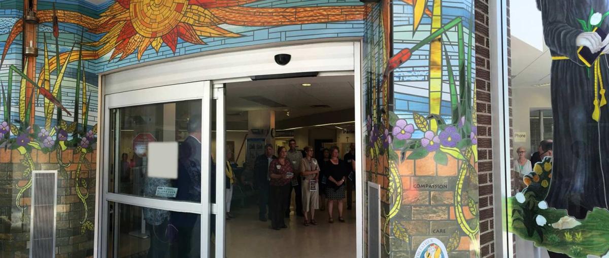 Colourful artwork adorning the main entrance of the Misericordia Hospital