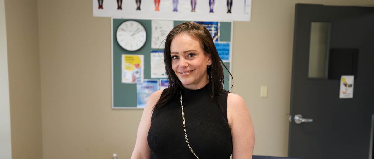 Trish Saidler, a participant in the psychiatric outpatient program at the Grey Nuns Community Hospital, poses for a photo.