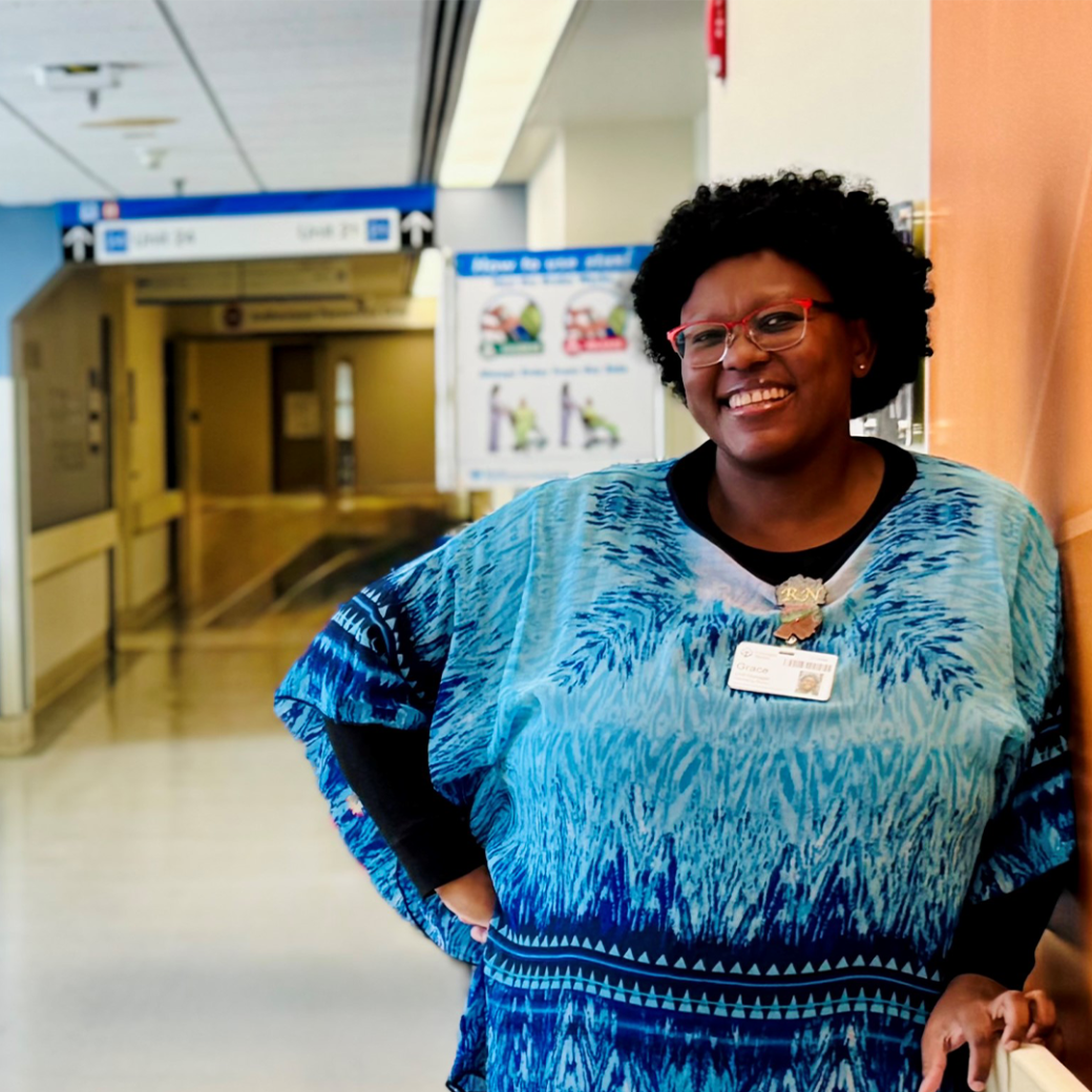 thumbnail image of Ndapota Grace Mhlanga, a unit manager, at Grey Nuns Community Hospital